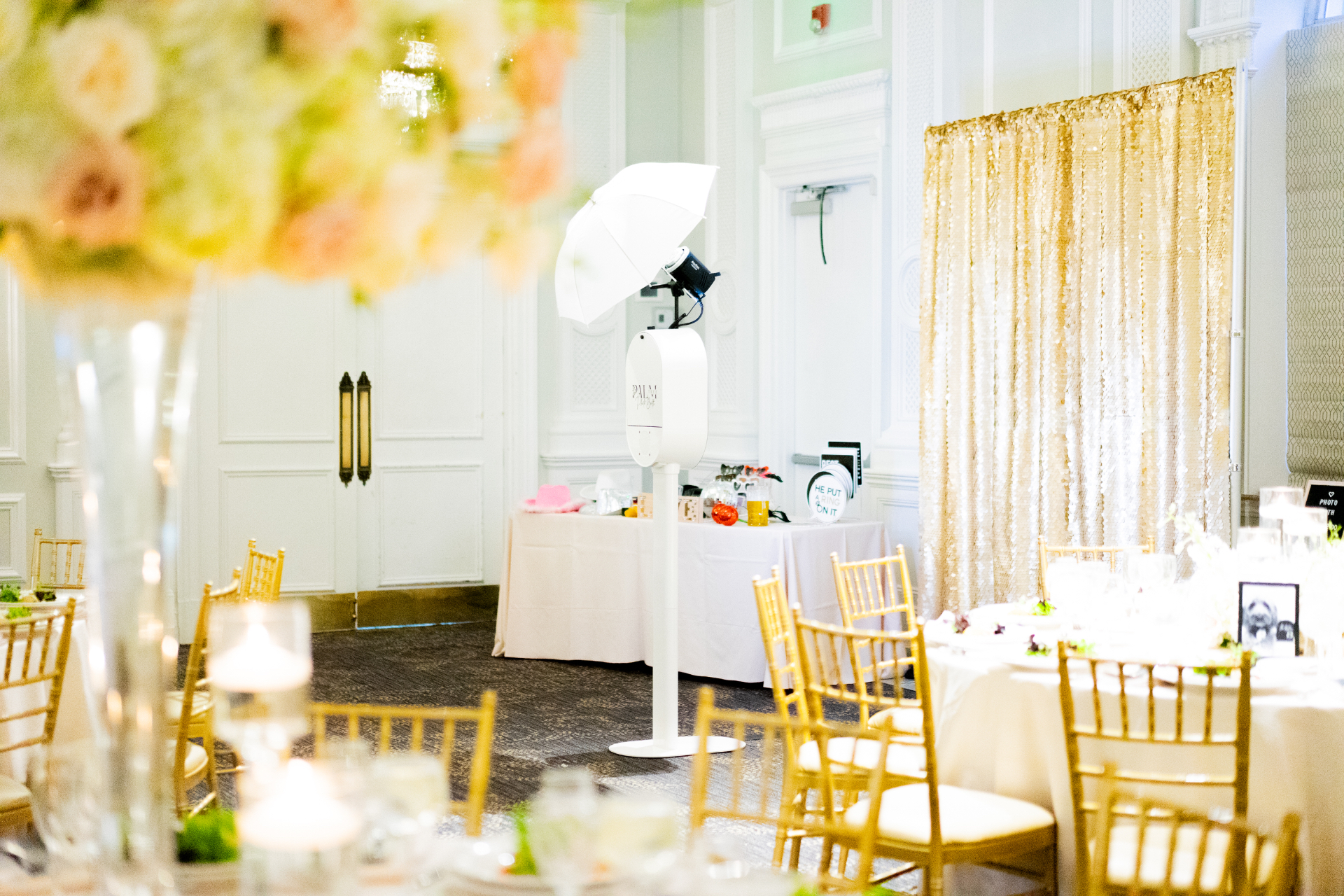 Photo booth styled into a luxury wedding reception